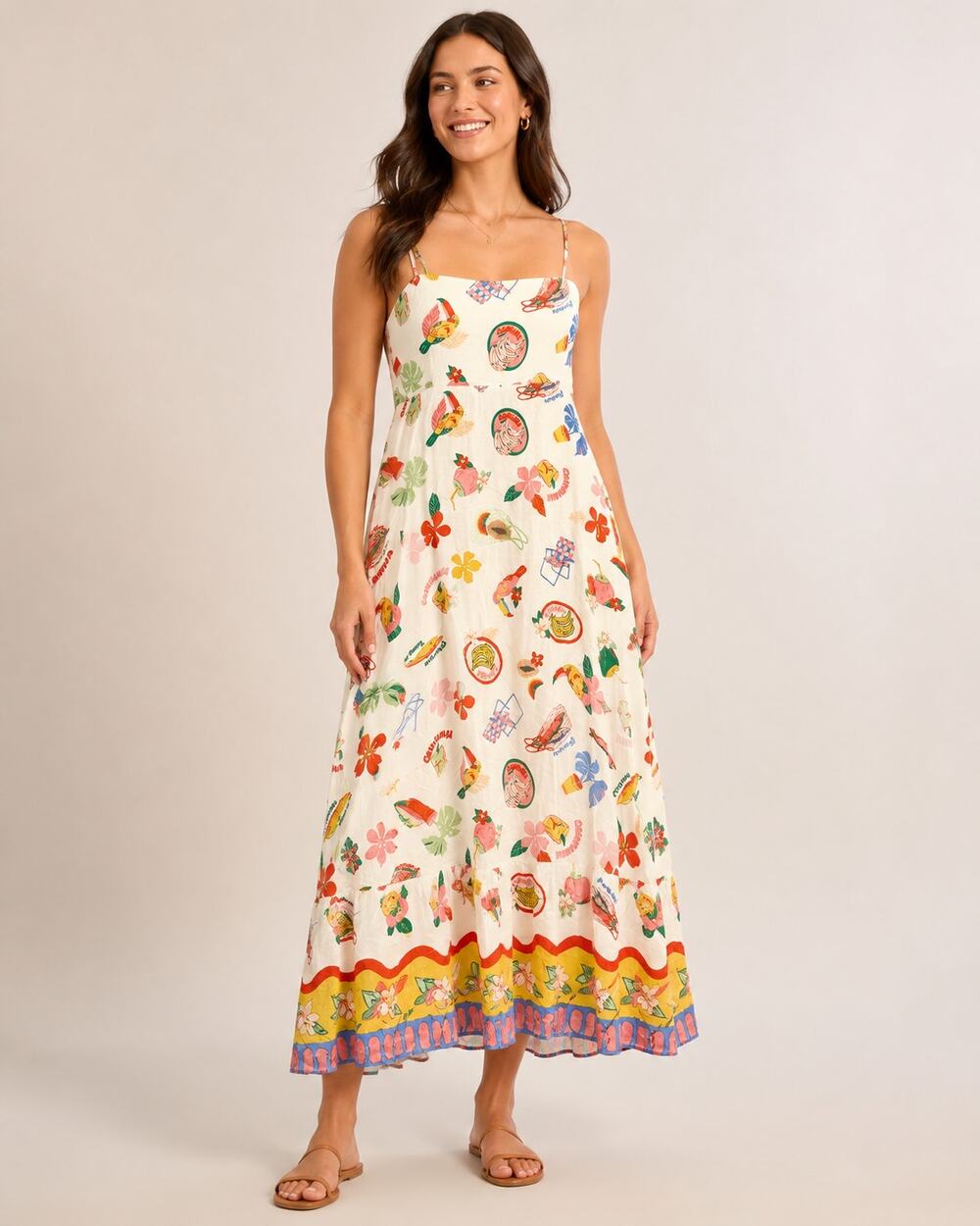 Petal + Pup NWT Tropical Fruit Print Cami Maxi Dress Size Large 035